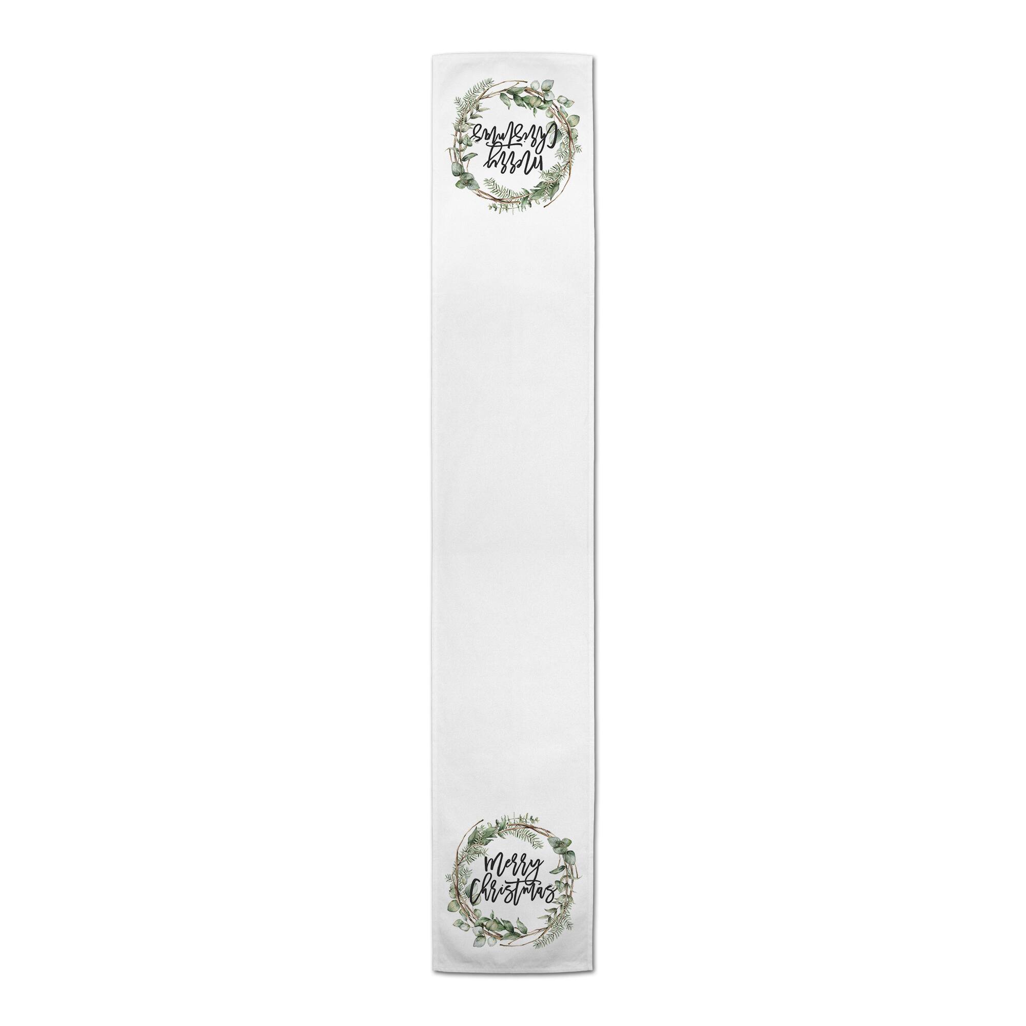 72" Merry Christmas Wreath Poly Twill Table Runner